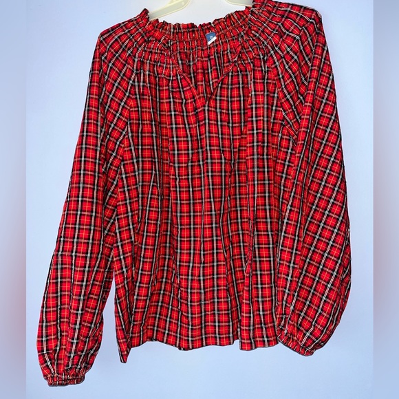 Old Navy Tops - Old Navy Red Plaid Smocked Seersucker Swing Blouse XXL Tall